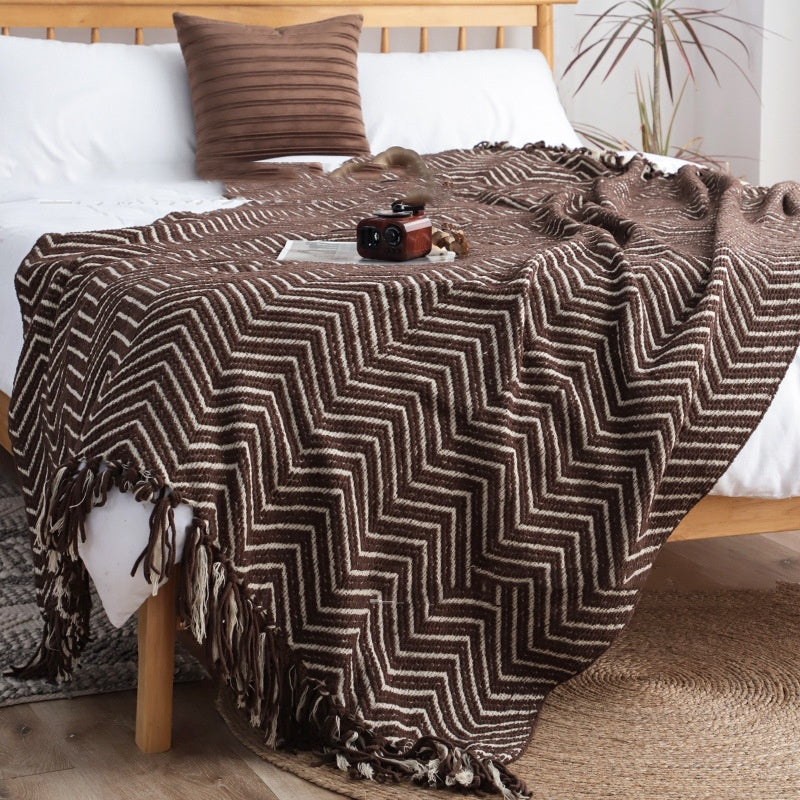 Chenille Knit Throw Blanket – Crimson, 127x170 Including Tassels