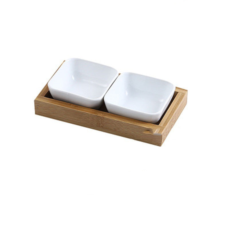 Ceramic Serving Plates with Bamboo Tray – B6