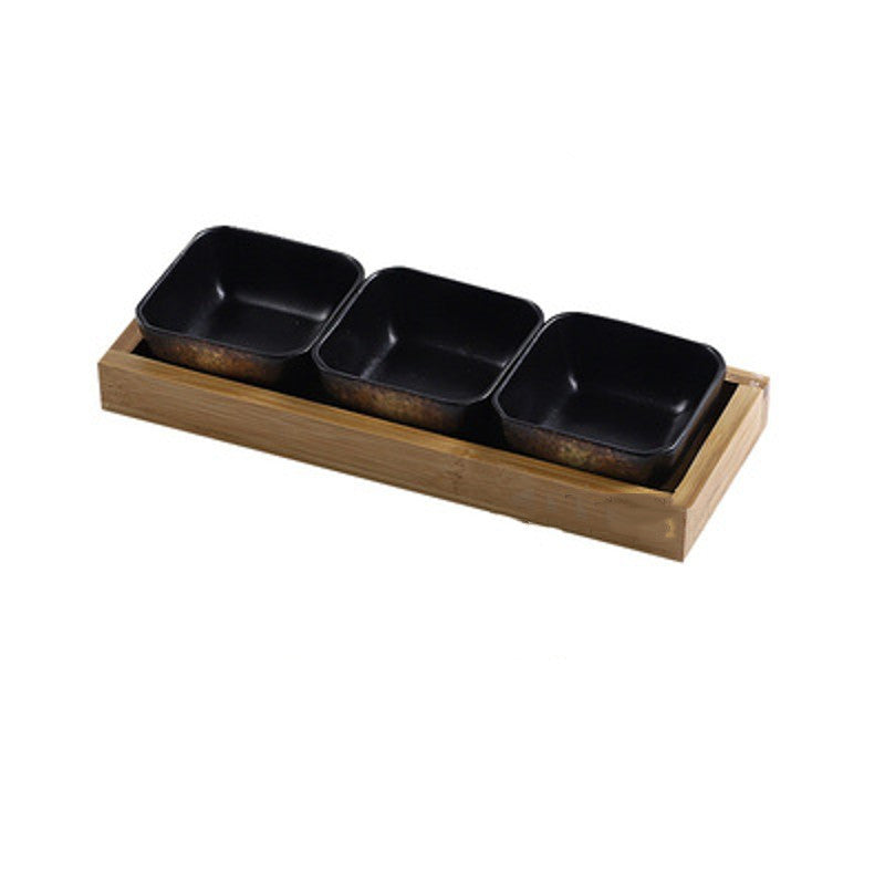 Ceramic Serving Plates with Bamboo Tray – B2