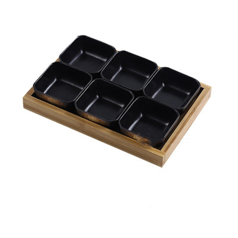 Ceramic Serving Plates with Bamboo Tray – B4