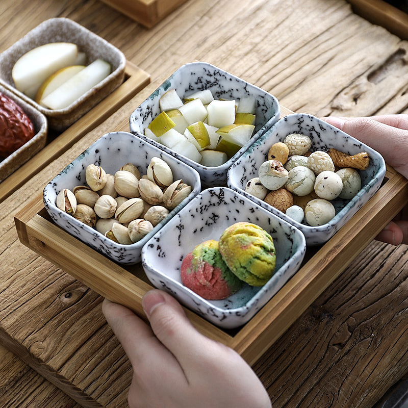Ceramic Serving Plates with Bamboo Tray – A4