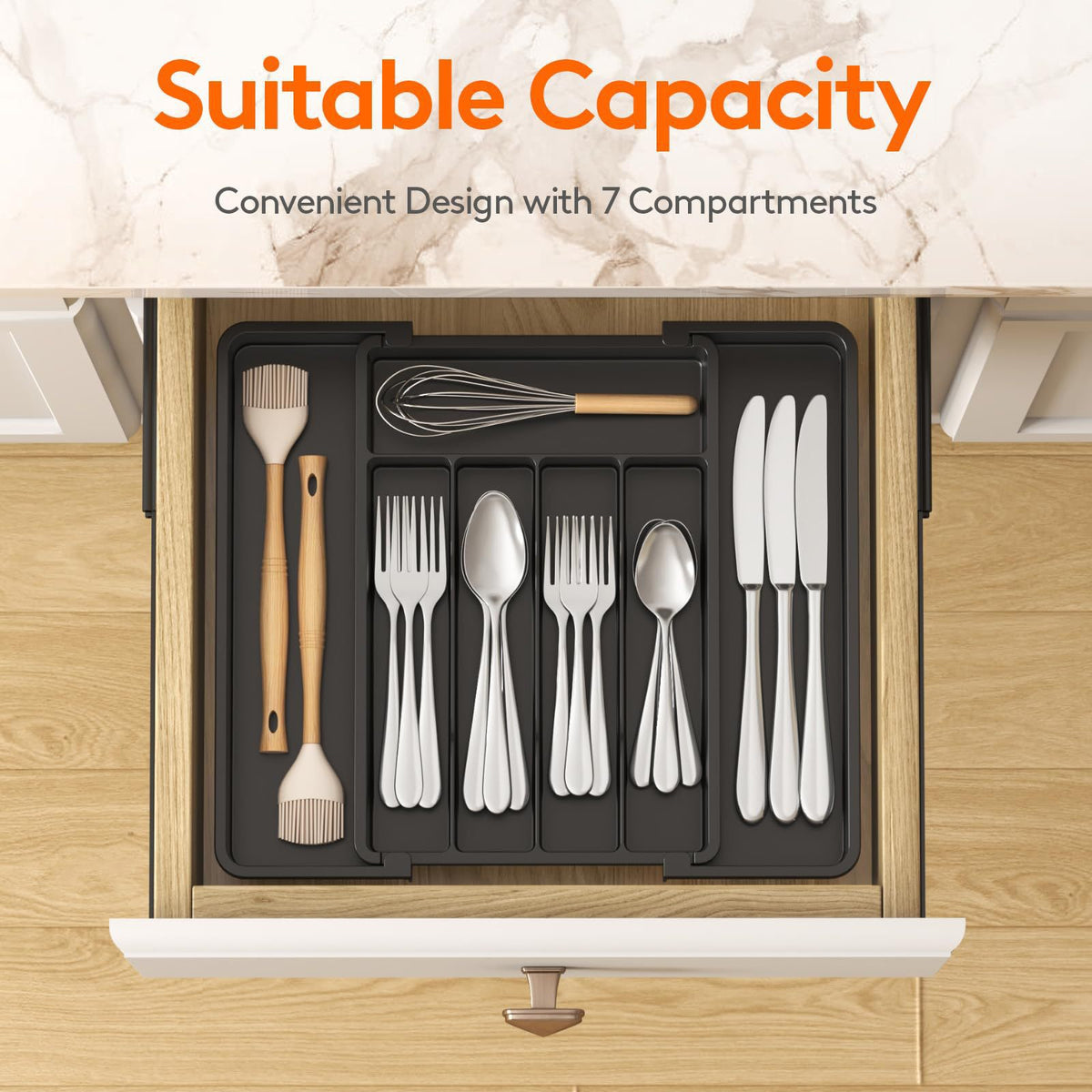 Expandable Utensil Drawer Organizer – Black, Cutlery storage box