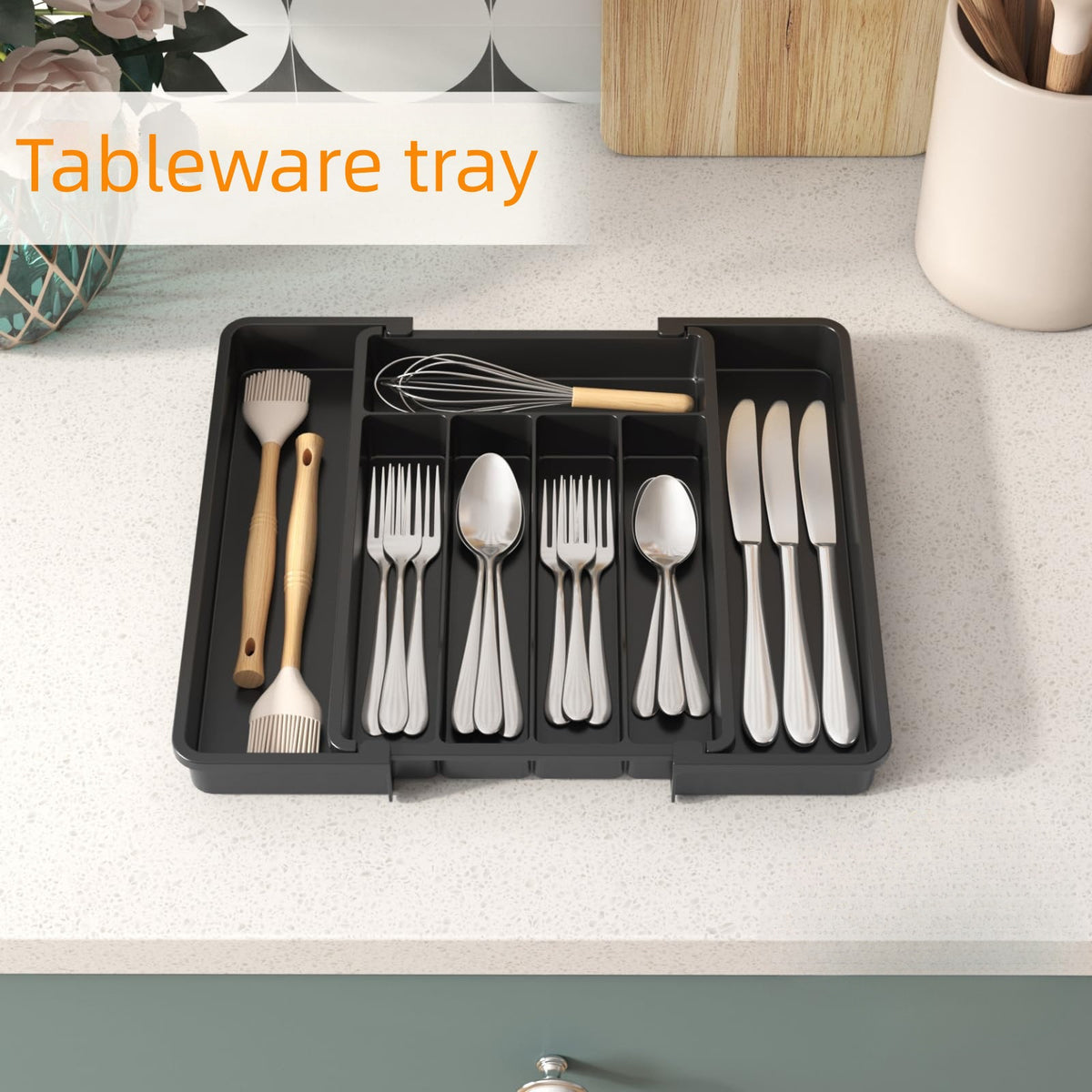 Expandable Utensil Drawer Organizer – Black, Main image style