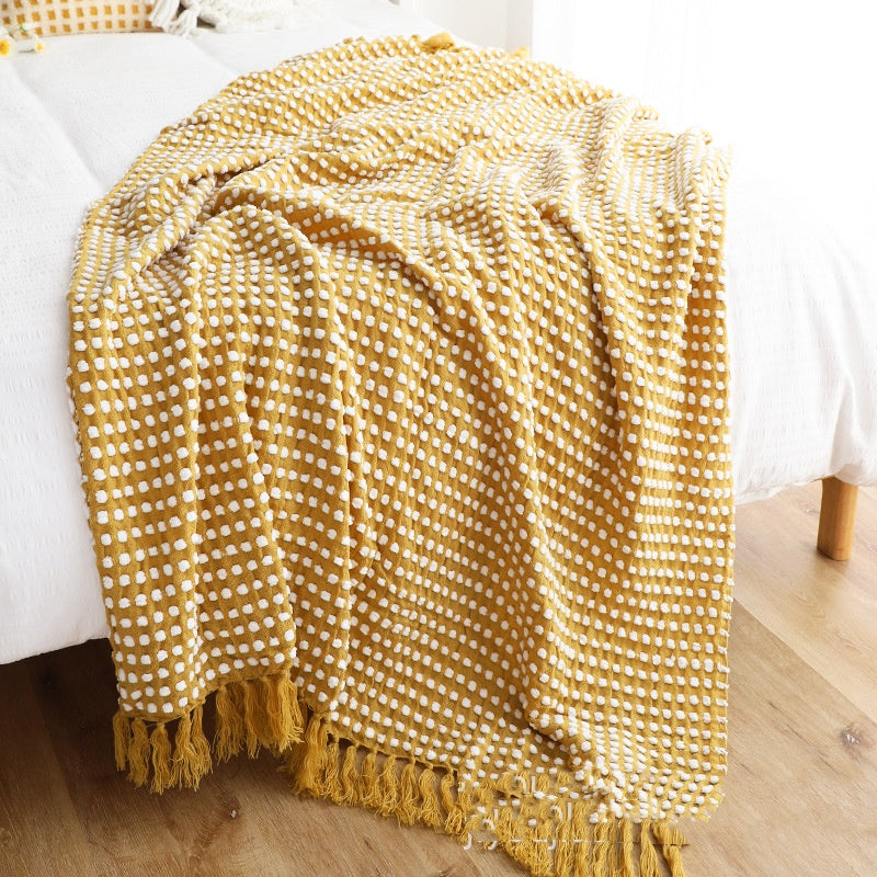 Chenille Knit Throw Blanket – Khaki, 127x220 Including Tassels
