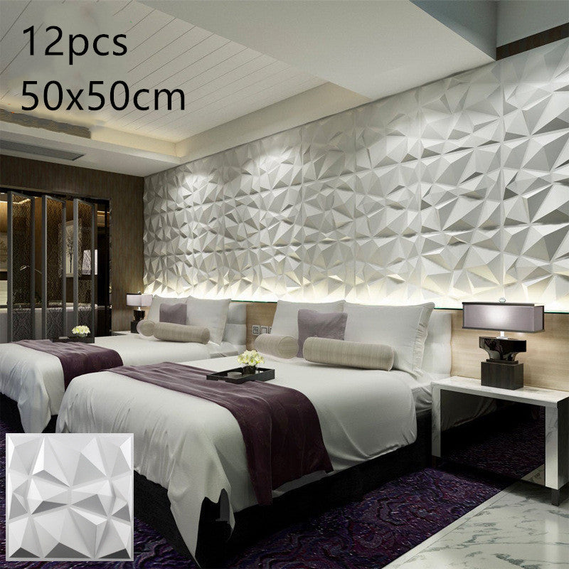3D Geometric Wall Panel – Bright white12pc, 50X50