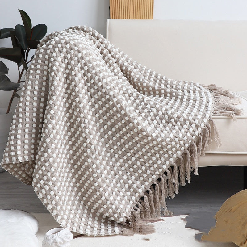 Chenille Knit Throw Blanket – Khaki, 127x170 Including Tassels