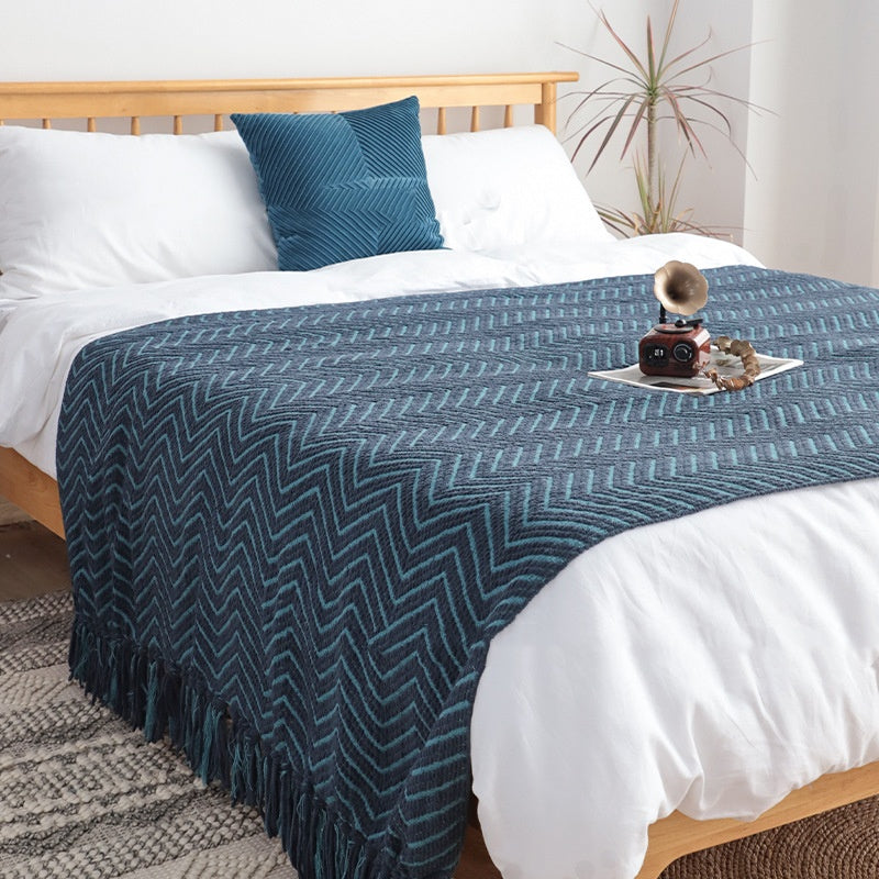 Chenille Knit Throw Blanket – Caramel Coffee, 127x170 Including Tassels
